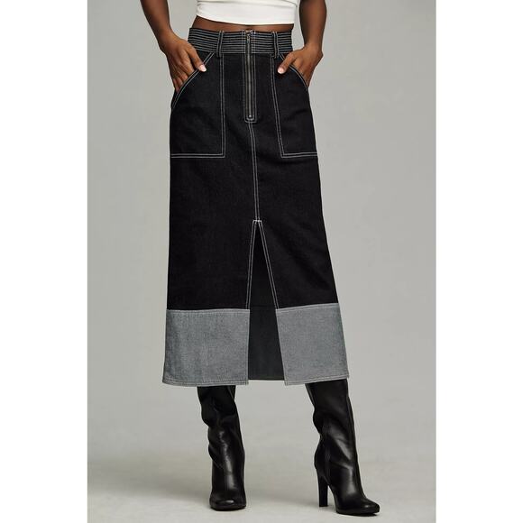 Anthropologie Pilcro Polished High-Waist Midi Pencil Skirt Blue Denim SZ 4 EUC - Picture 1 of 16